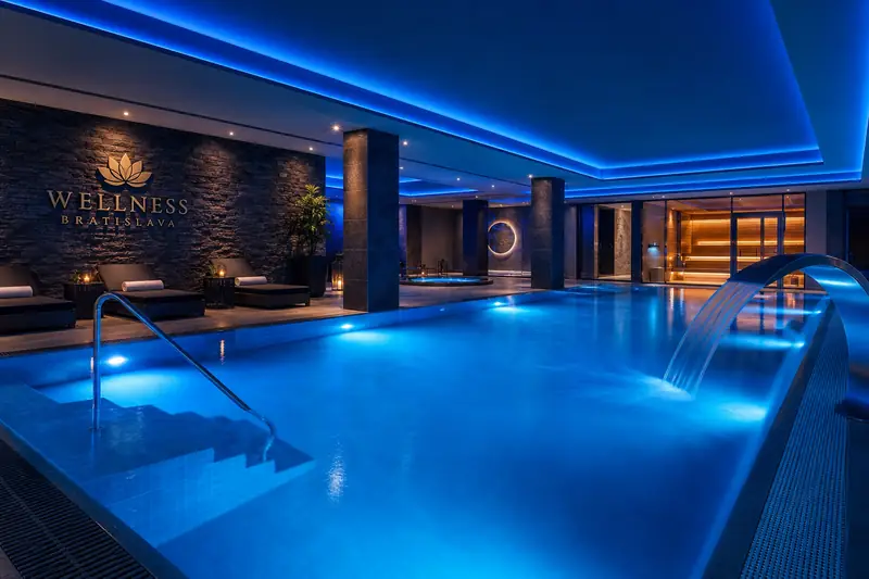 Wellness pool with blue lighting