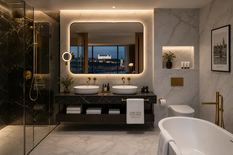 Hotel bathroom with marble finish