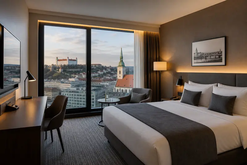 Hotel room with city view