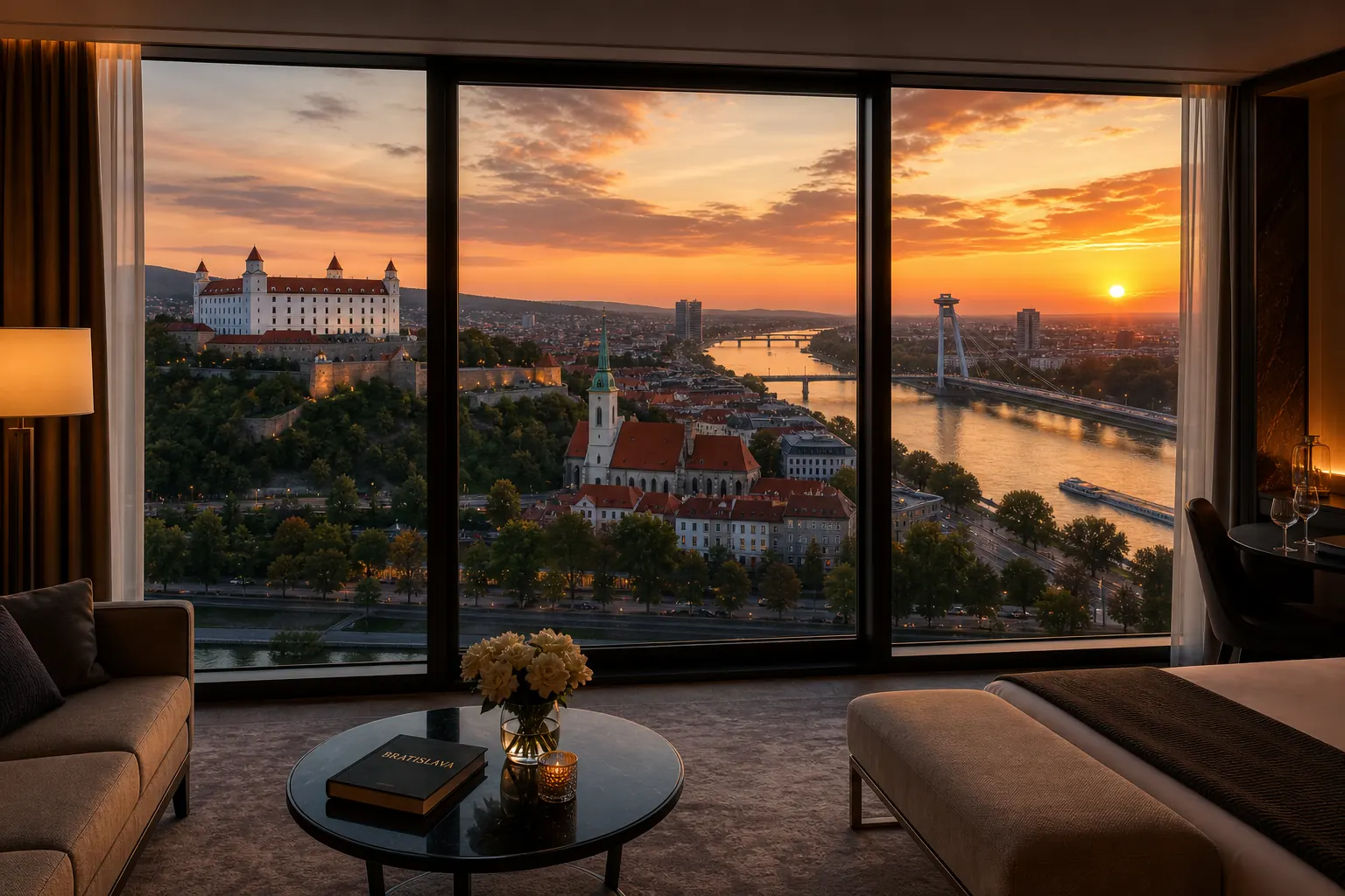 Panoramic view of Bratislava cityscape from hotel